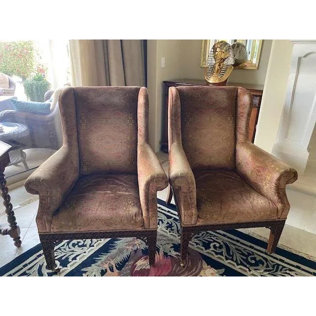 Baker Guinness Wingback Chairs With Carved Fretwood Apron - Set of 2 For Sale - Image 9 of 9