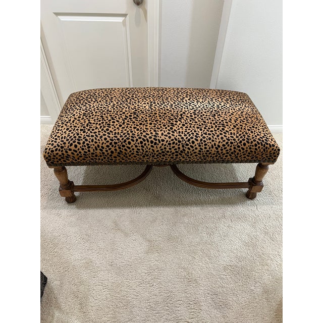 Bed Bench, Kreiss With Nail Heads and Leopard Fabric For Sale - Image 4 of 9
