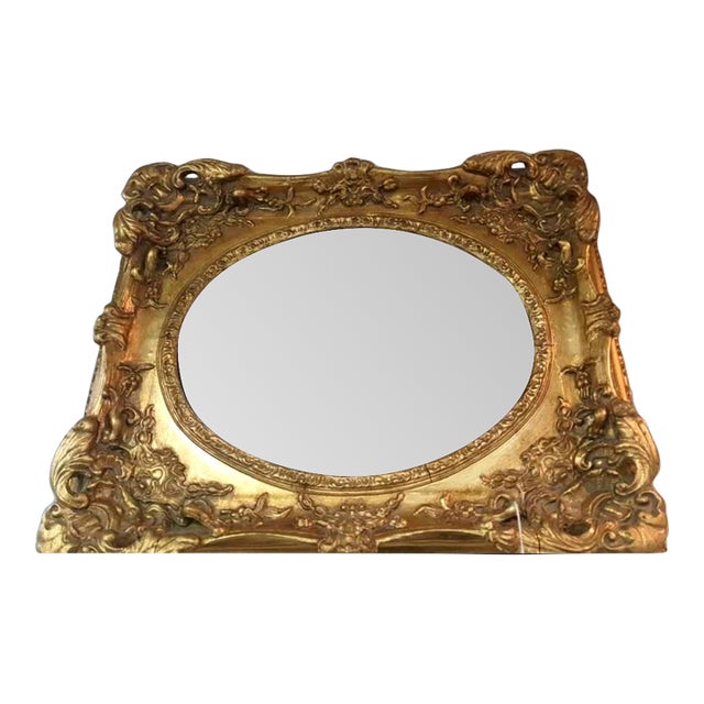 Antique Gilded Mirror, Solid Carved Wood For Sale