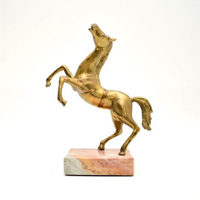 A stunning vintage Italian bronze horse sculpture, mounted on a marble base. This dates from around the 1970’s. It is of...