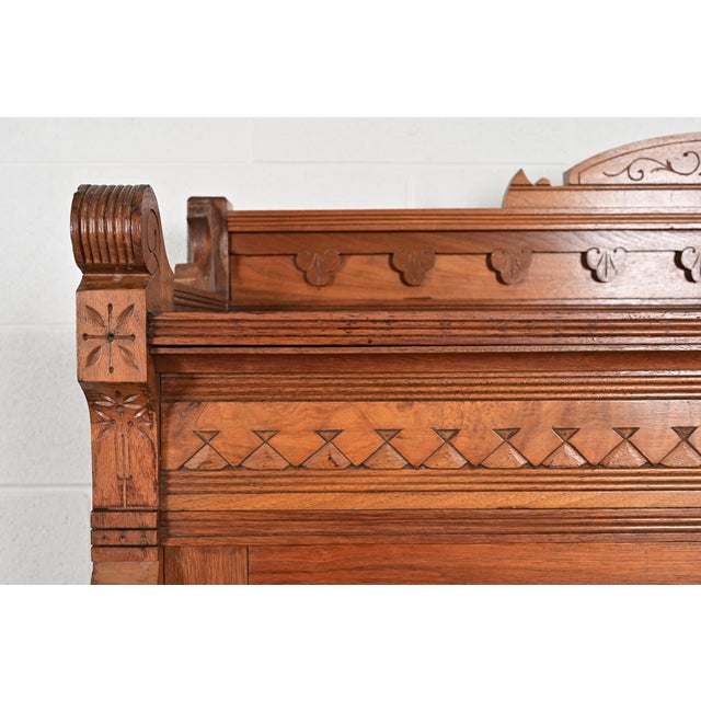 Brown Herter Brothers Style Antique Eastlake Victorian Carved Burled Walnut Bookcase, Circa 1880s For Sale - Image 8 of 13