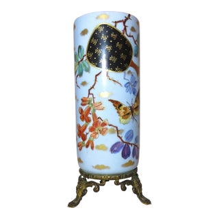 Share Antique Handmade Painted Porcelain Figural Gilt Bronze Chinese Cylindrical Vase For Sale