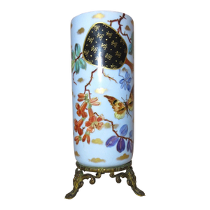 Share Antique Handmade Painted Porcelain Figural Gilt Bronze Chinese Cylindrical Vase