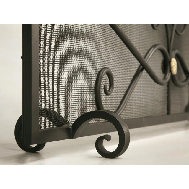Metal Steel & Brass Fireplace Screen With Mesh For Sale - Image 7 of 9