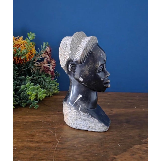 Vintage Hand Carved African Stone Bust Sculpture For Sale - Image 9 of 16