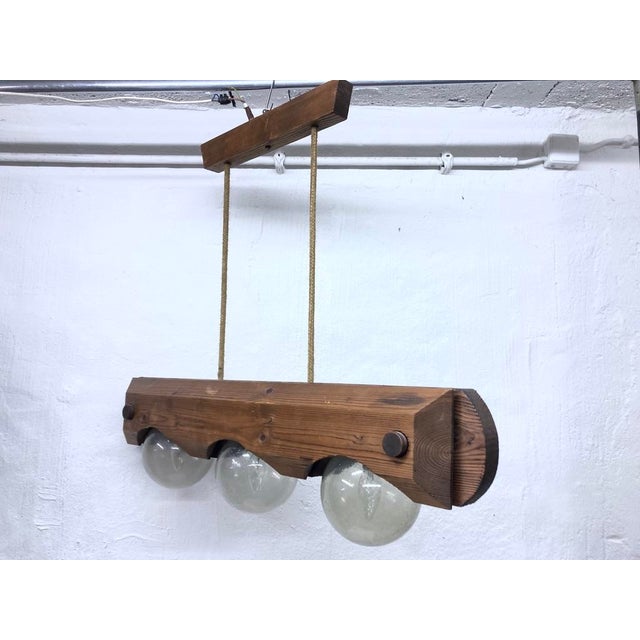 Brutalist 3-Light Pendant Lamp in Wood and Glass from Temde, 1970s For Sale - Image 14 of 14