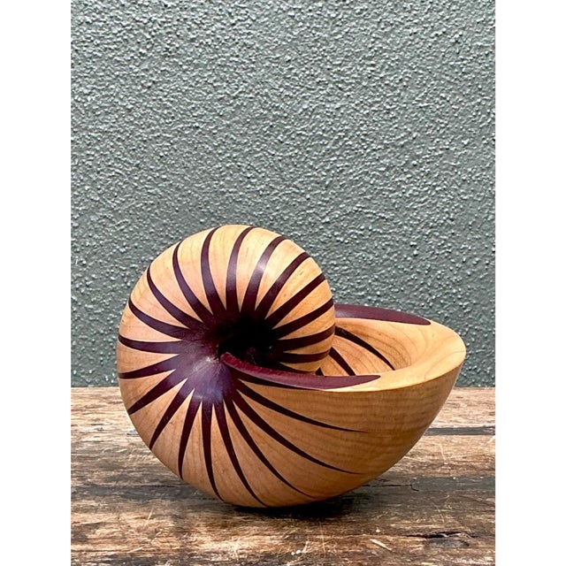 Contemporary Vintage Handcrafted Wood Nautilus Form For Sale - Image 3 of 12