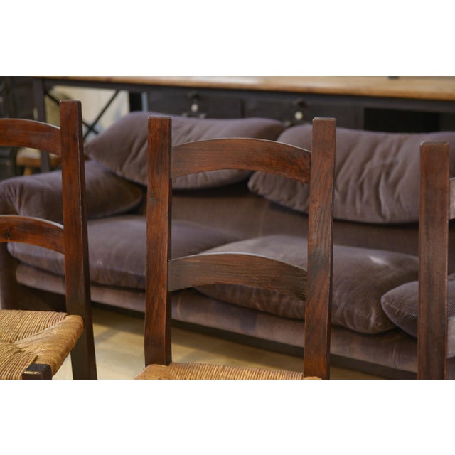 Vintage Elm and Straw Chairs by Aranjou, 1950s, Set of 4, in Very Good conditions. Designed 1950 to 1959