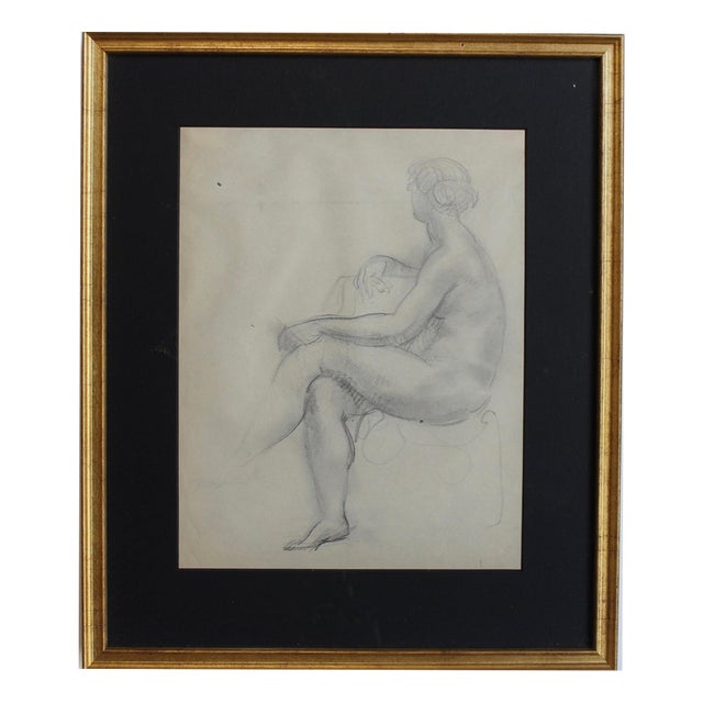 Guillaume Dulac, Portrait of Seated Nude, 1920s, Pencil on Paper For Sale