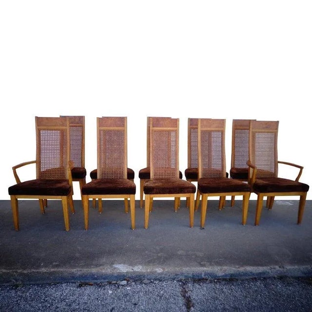 (1) Lane High Back Cane Burl Dining Chairs 8 Available For Sale - Image 12 of 13