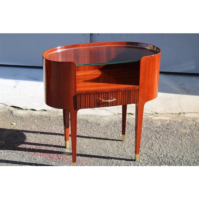 Oval Bedside Tables with Ducrot Glass Tops by Paolo Buffa, 1950, Set of 2, in Restored conditions. Designed 1950 to 1959...