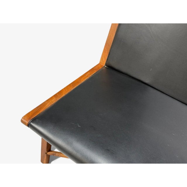 Wood Hans J. Wegner Style, Teak, Leatherette, Settee, Denmark, 1950s For Sale - Image 7 of 12