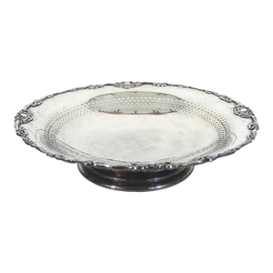 Early 20th Century Art Nouveau Silver Plated Pedestal Bowl With Pierced Edge With Patina