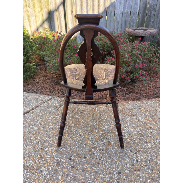 Antique Late 18th or Early 19th Century Rush Seat Petite Windsor Sack Back Hoop Chair With Pierced Central Splat For Sale - Image 4 of 10