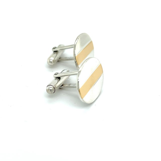 Metal 1990s Pair of Tiffany & Co Estate Cufflinks 18k Y Gold + Sterling Silver For Sale - Image 7 of 7