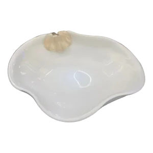 1950s Murano Style Art Glass Conch Shell Bowl With Gold Flakes