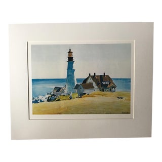 Vintage 1960s Print of an Edward Hopper Watercolor: "LIghthouse and Buildings, Portland Head" For Sale