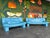 Vintage Postmodern Italian Nicoletti Attrb Blue Leather Sofa For Sale - Image 4 of 12