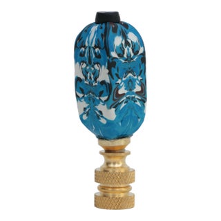 Inkblot Blue & White Lamp Finial on Brass Hardware For Sale