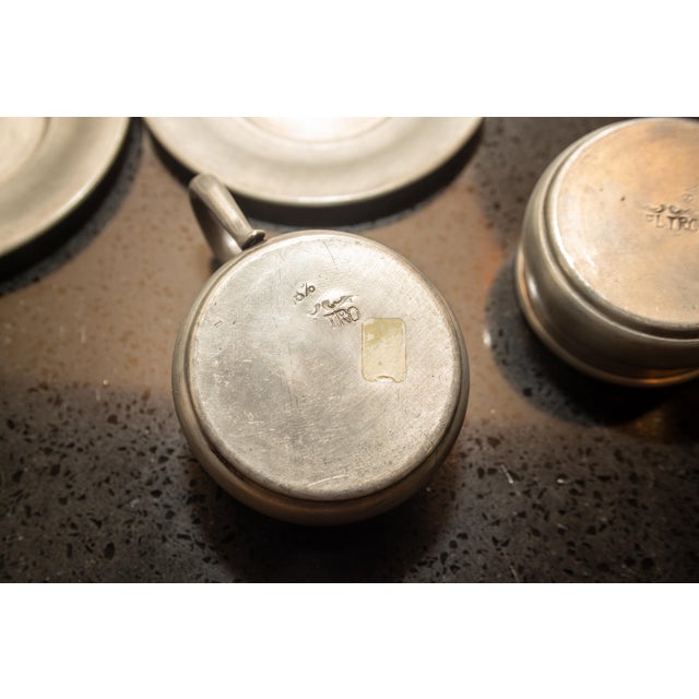 1960s Vintage Italian Pewter Espresso Demitasse Cups and Saucers- 4 Pieces For Sale - Image 5 of 9