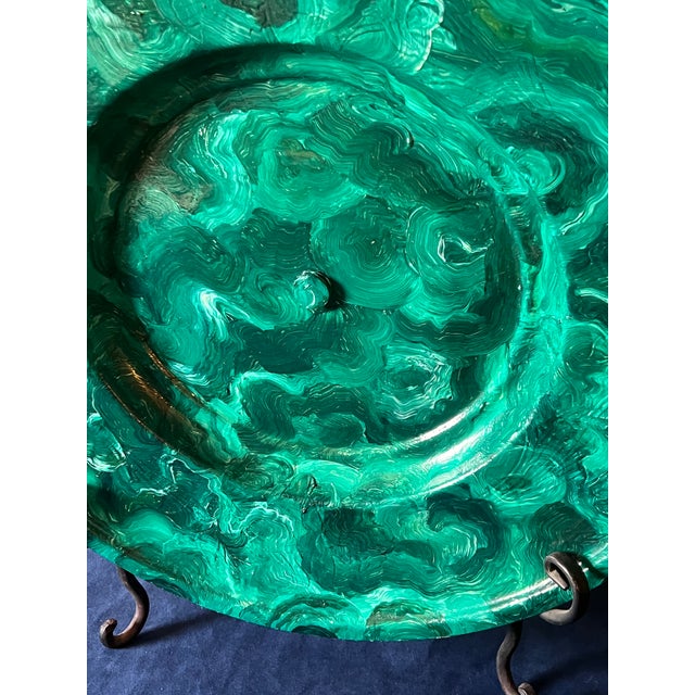 Large decorative vintage charger plate with stand. Impressive scale with faux hand painted malachite finish, and semi...