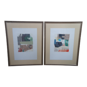 1980s Myron Melnick Abstract Lithograph Hand Signed Prints Framed, a Pair