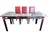 Black Lacquered Bamboo-Style Table with Glass Top and Red Leather Woven Straps, 1980s, in Very Good conditions. Designed...