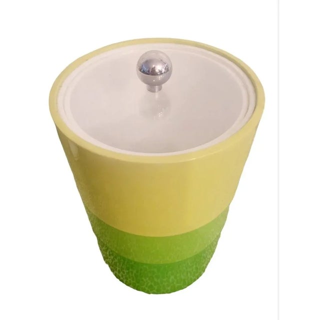 Art Deco Vintage 3 Color Yellow Green Vinyl Tall Lucite Handle Ice Bucket For Sale - Image 3 of 5