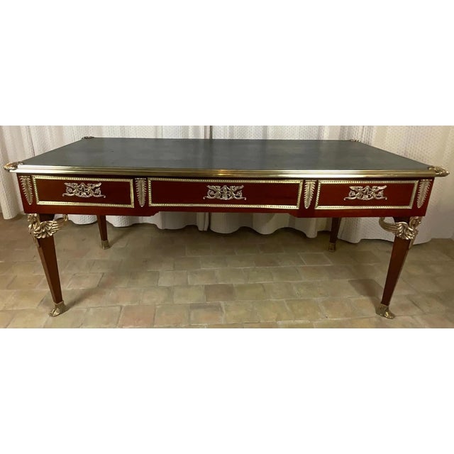 Traditional 19th Century French Mahogany Bureau Plat With Gilt Bronze Mounts, Empire Style Desk For Sale - Image 3 of 8