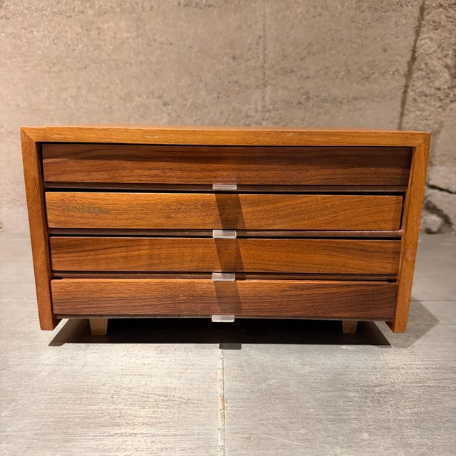 1960s Vintage Walnut Wood Dental Crown Prosthetic Cabinet Jewelry Box For Sale - Image 5 of 10
