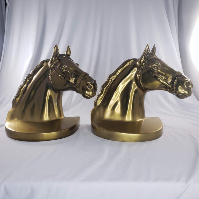 Vintage Pmc 89b Horse Head Brass Gold Tone Bookends a Pair Chairish