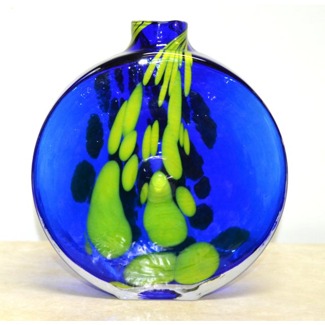 1974s Jan Gabrhel Chlum U Trebone Blue and Green Glass Vase Vessel Czech Republic For Sale - Image 10 of 10