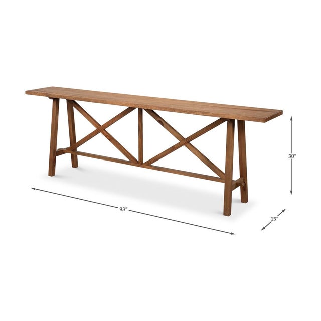 Brown Farmhouse Double X Base Console Table in Pine For Sale - Image 8 of 11