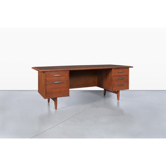 Monteverdi-Young 1960s Mid-Century Modern Walnut Executive Desk Attributed to Monteverdi Young For Sale - Image 4 of 12