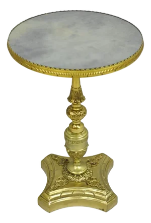 Antique French Victorian Solid Brass Round Glass Top Small Pedestal Side Table