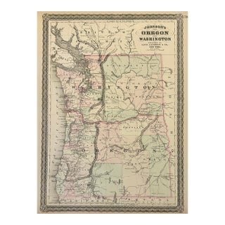 Oregon and Washington Original Map by Johnson, 1870 For Sale