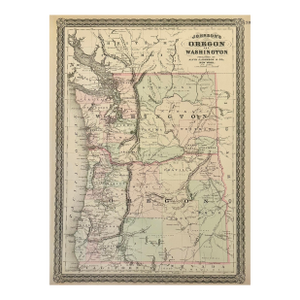 Oregon and Washington Original Map by Johnson, 1870