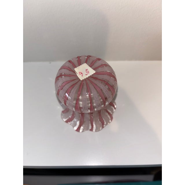 Glass Mid 20th Century Murano Pink & White Latticino Filigree Glass Pitcher & Vase - Set of 2 For Sale - Image 7 of 12