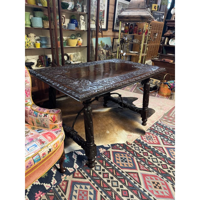 Incredible 19th Century Spanish Revival Library Table For Sale - Image 4 of 12