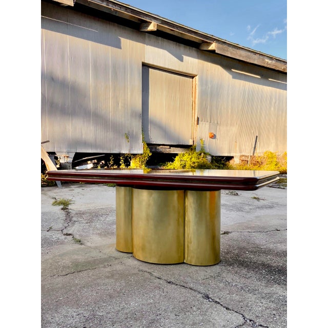 Mid 20th Century Vintage Dining Table With Maple Root Burl + ‘Radial’ Brass Drum Base | in the Style of Stanley Jay Friedman for Brueton in Mid 20th Century For Sale - Image 5 of 12