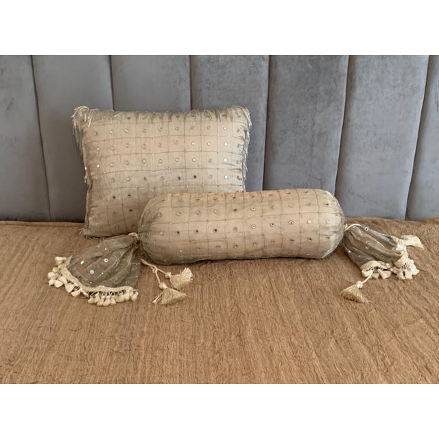 Silk & Embroidered Decorative Bed Pillows from Luxe Bedding Set - a Pair For Sale - Image 9 of 12