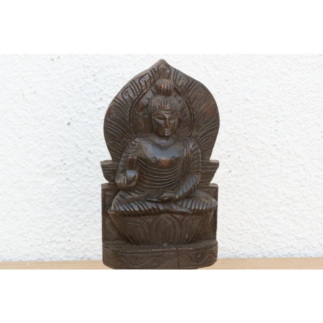 Folk Art Vintage Carved Wooden Buddha on Stand For Sale - Image 3 of 7