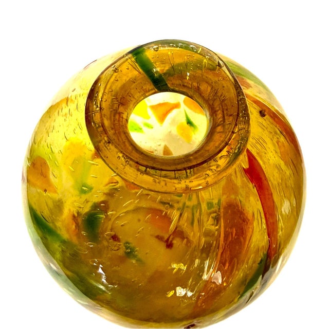 Yellow Mid 20th Century Tall Yellow Hand-Blown Glass Bottle in Murano Style For Sale - Image 8 of 17
