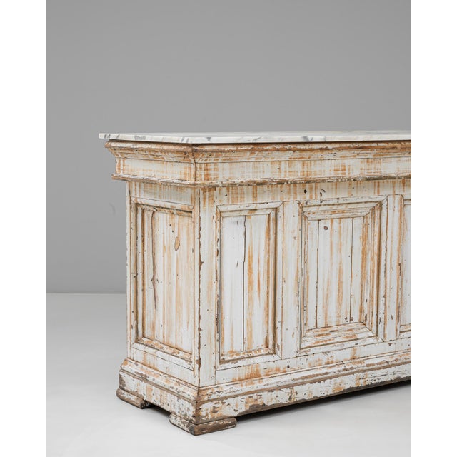 1900s French Wood White Patinated Bar With Marble Top For Sale - Image 4 of 18