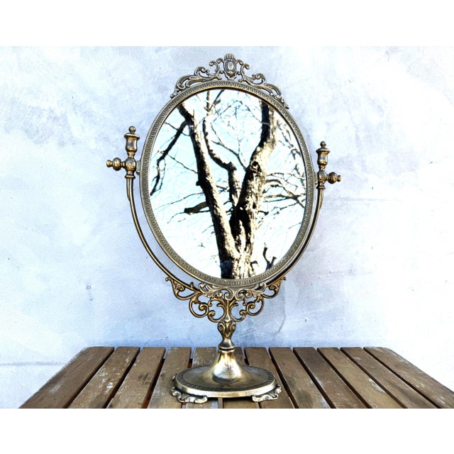 Vintage Hollywood Regency Rococo Revival Brass Vanity Mirror, 1960s For Sale - Image 9 of 9