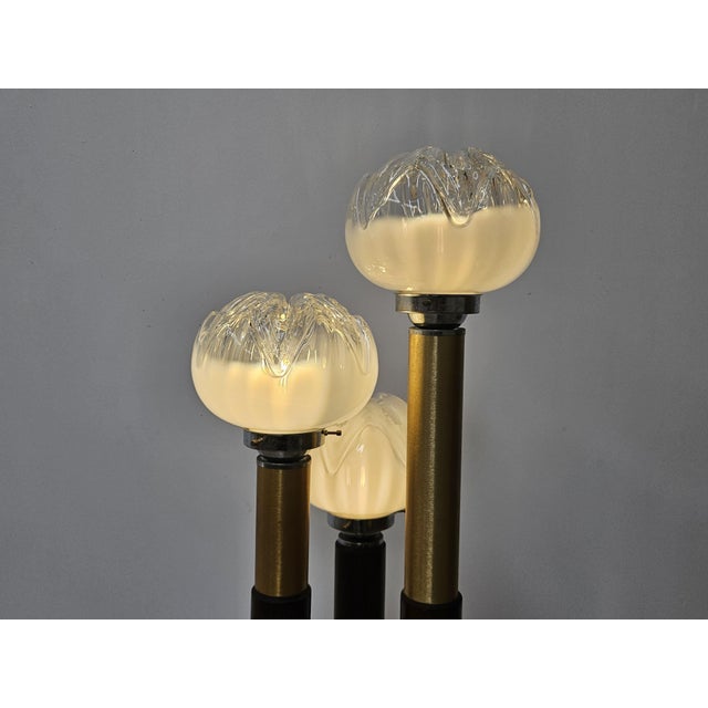 Mid-Century Murano Glass 3-Light Floor Lamp in Wood and Metal, 1970s For Sale - Image 4 of 18