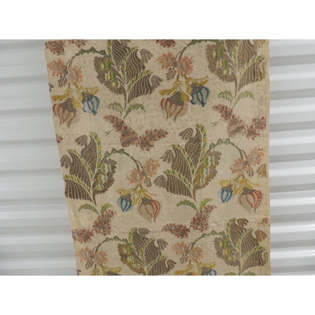 18th C. Silk Blue & Green French Textile Woven With Silver Metallic Threads Brocade Floral pattern. Size: 20"W x 73"L