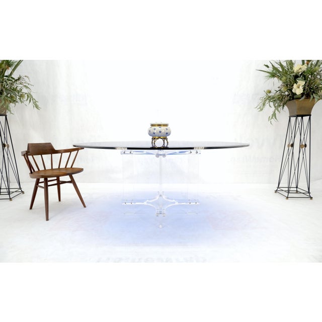 Large Oval Blue Azul Purple Beveled 3/4" Glass Top Dining Table on Lucite Base