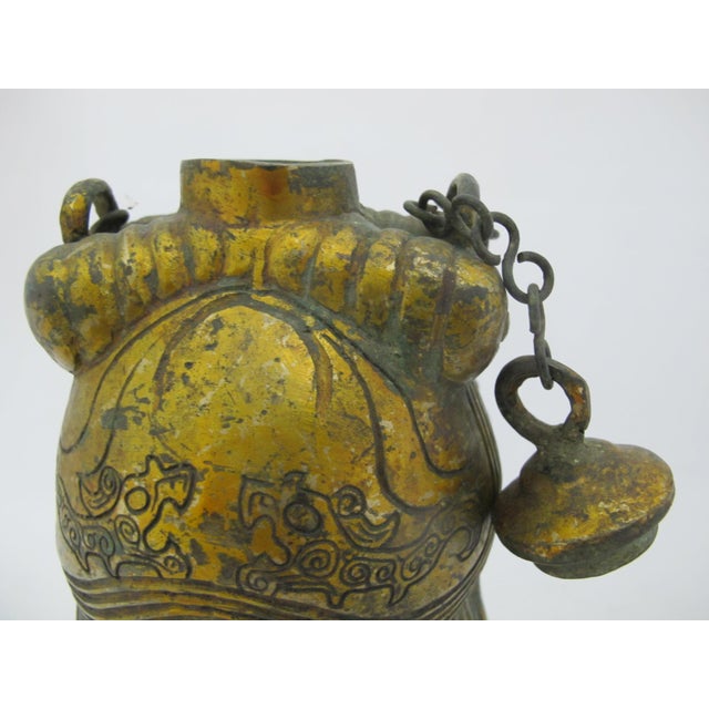 Chinese Antique Gilt Bronze Ware Cicada Wine Pot Vessel With Lid & Handle For Sale - Image 10 of 14