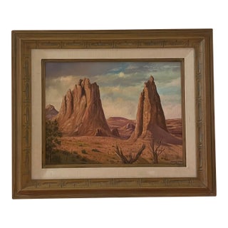 Original Maurice Green 1977 Southwestern Landscape Oil Painting "Twin Buttes" Framed For Sale
